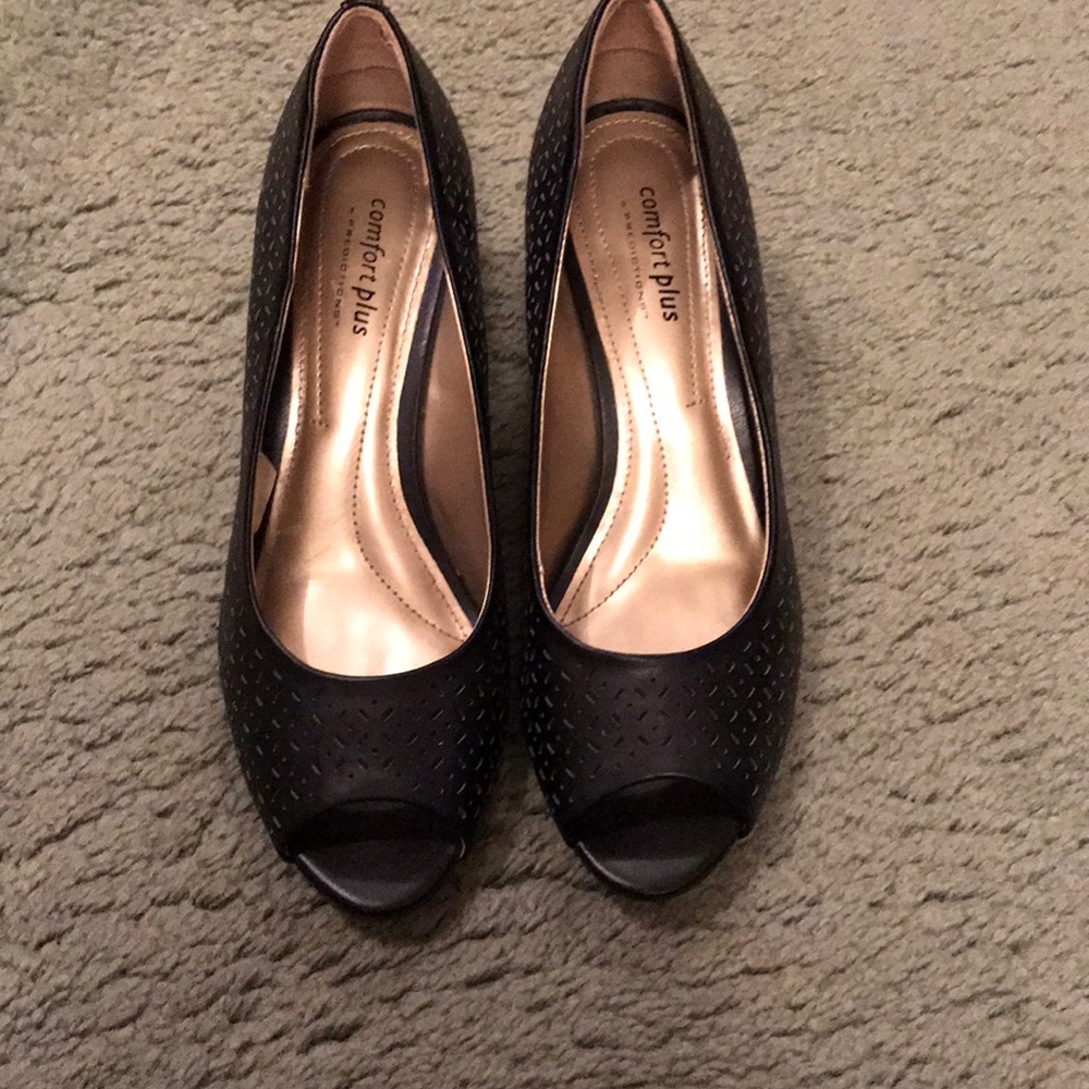 Black Peep Toe Wedges